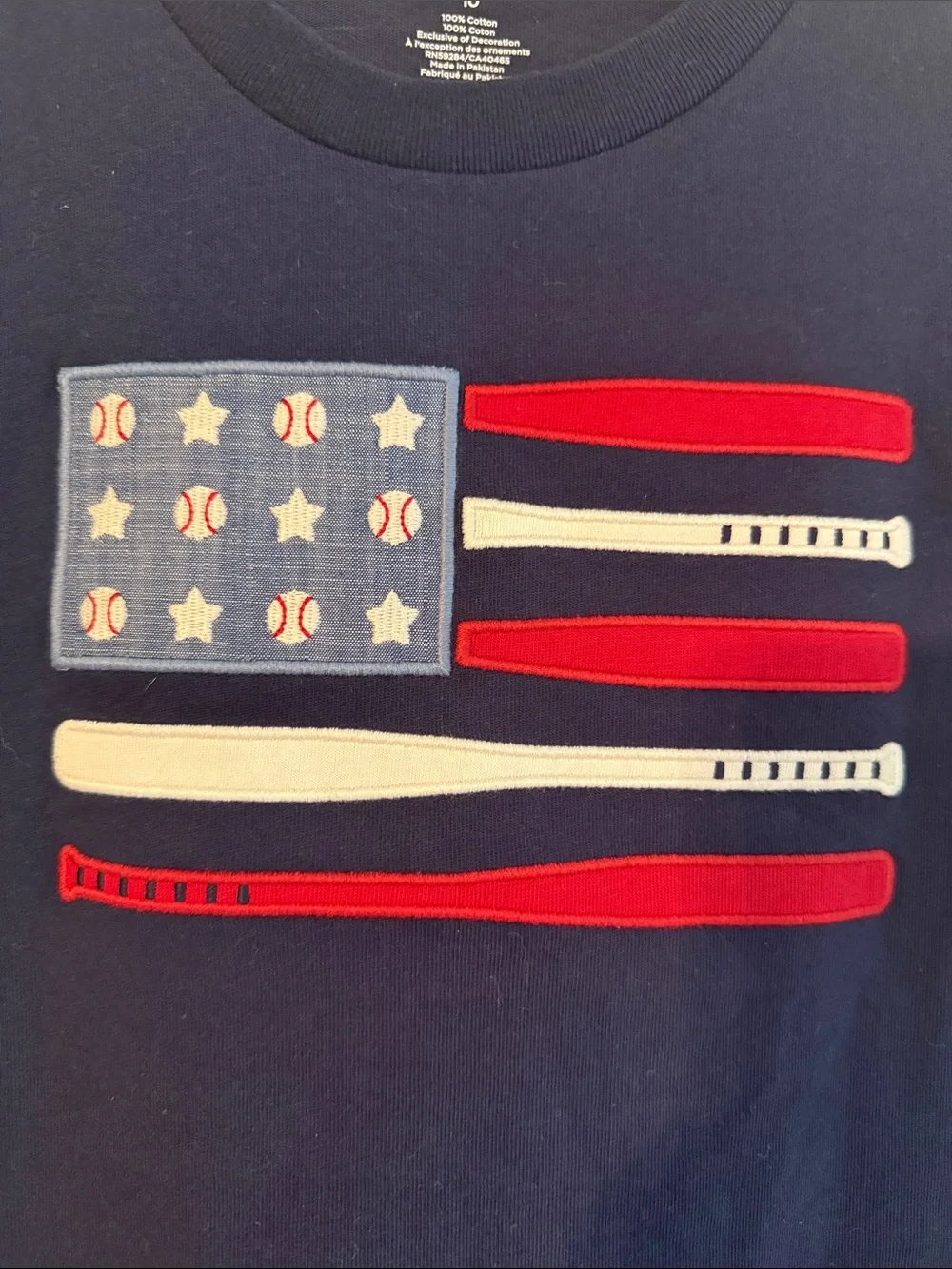 Gymboree Navy T-Shirt with Red & White Flag Stripe Appliqué